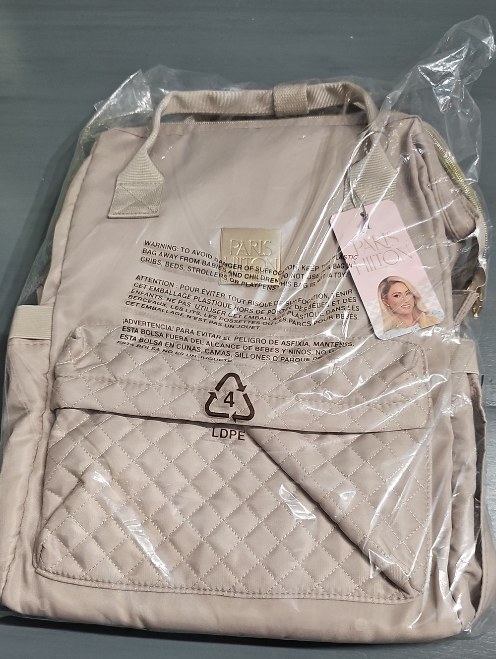 Paris Hilton Quilted Beige Women’s Backpack